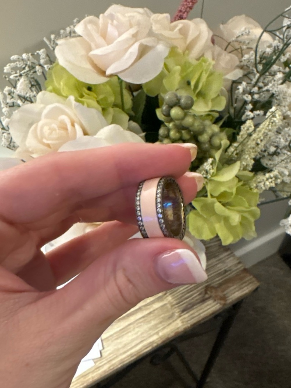 Elegant Pink Enamel and Crystal Women's Ring